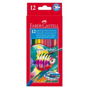 Карандаши цветные Faber-Castell COLOUR PENCILS акварельные с кисточкой, 12 цветов, в картонной коробке