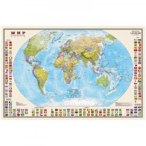Карта мира политическая 1:40 млн., 90*58 cм, мелованная бумага, с флагами