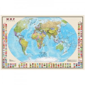 Карта мира политическая, 1:30 млн., 122*79 см, с флагами
