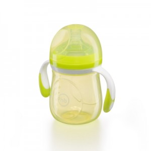 Бутылочка Happy Baby для кормления с ручками и антиколиковой силиконовой соской, 180мл 0мес+, Lime, 10011