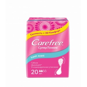 Ежедневные ароматизированные прокладки Carefree Fresh scent супертонкие в индивидуальной упаковке, 20 шт