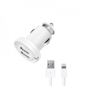 Автомобильное зарядное устройство Deppa Ultra MFI 2xUSB 3.4A, белый + кабель USB - Apple lightning (лицензия Apple) (11256)