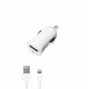 Автомобильное зарядное устройство Deppa ULTRA MFI USB, 1А + кабель 8-pin Lightning для iPhone 5, 5C, 5S, iPod 2012+, белый