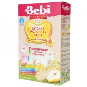Каша молочная Bebi Premium (Беби Премиум) для полдника пшеничная "печенье с грушами", с 6 мес., 200 гр.