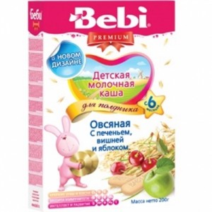 Каша молочная Bebi Premium (Беби Премиум) для полдника овсяная "с печеньем, вишней и яблоком", с 6 мес., 200 гр.