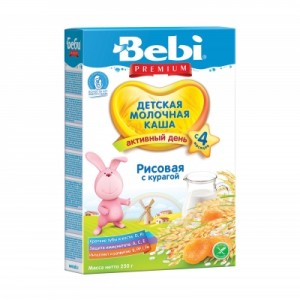 Каша молочная Bebi Premium (Беби Премиум) рисовая с курагой, 4 мес., 250 гр.