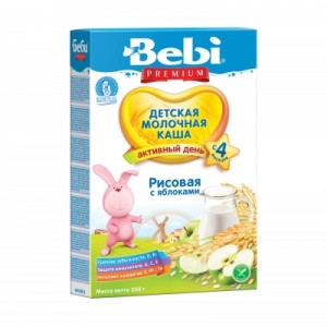 Каша молочная Bebi Premium (Беби Премиум) рисовая с яблоком, 4 мес., 250 гр.
