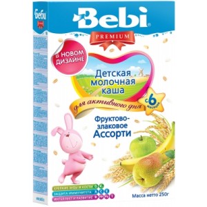 Каша молочная Bebi Premium (Беби Премиум) злаковое ассорти с фруктами, с 6 мес., 250 гр.