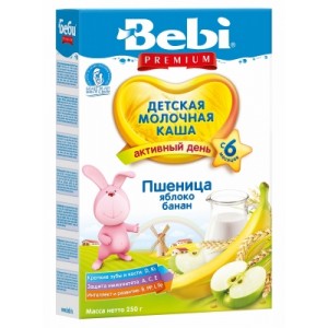 Каша молочная Bebi Premium (Беби Премиум) пшеничная с яблоком и бананом, с 6 мес., 250 гр.