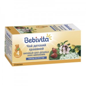 Чай детский Bebivita (Бебивита) травяной липовый цвет-душица-анис-шиповник, 4 мес., 20 пакетиков