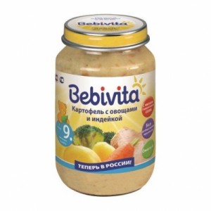 Пюре Bebivita (Бебивита) Картофель с овощами и индейкой, с 9 мес., 190 гр. (6 штук)
