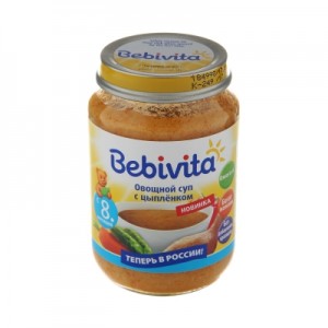 Пюре Bebivita (Бэбивита) Овощной суп с цыплёнком, с 8 мес., 190 г. (6 штук)