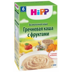 Каша безмолочная Hipp (Хипп) гречневая с фруктами, с 6 мес., 250 гр.