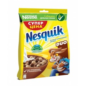 Готовый завтрак Nestle® Nesquik® DUO шоколадные шарики, 250 гр. пакет