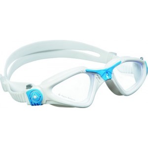 Очки для плавания Aqua Sphere KAYENNE SMALL,прозрачные линзы, оправа белая с голубой вставкой