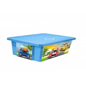 Детский ящик для хранения игрушек Little Angel "X-BOX" City Cars 30л на колесах голубой