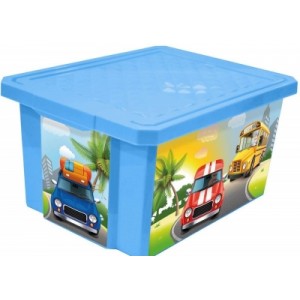 Детский ящик для хранения игрушек "X-BOX" City Cars 57л на колесах Little Angel, голубой, LA1025BS