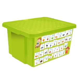 Детский ящик для хранения игрушек Little Angel "X-BOX" "Обучайка" Азбука 17л салатовый